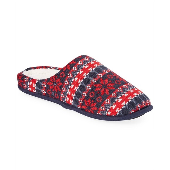 Club Room Men's Fair Isle Fleece-Lined Slippers Holiday Red/Blue Small Size 6-7 - Picture 2 of 5